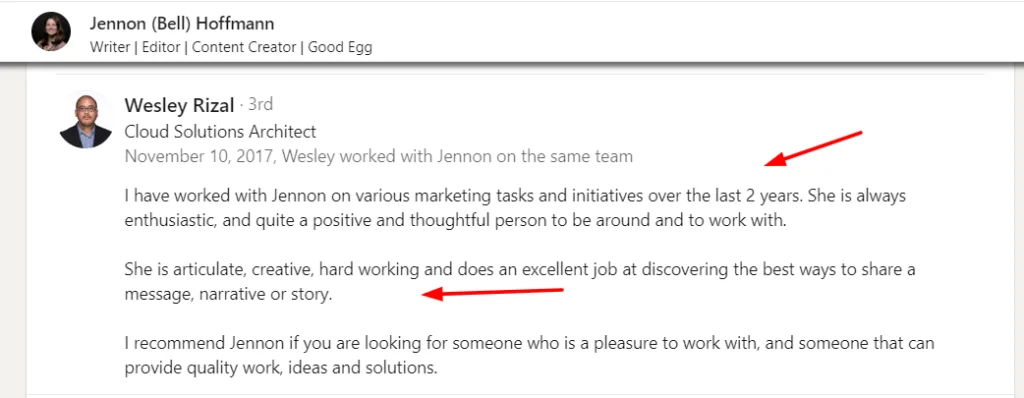 linkedin recommendation sample