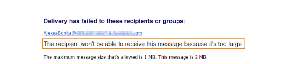 Too Large Email Message